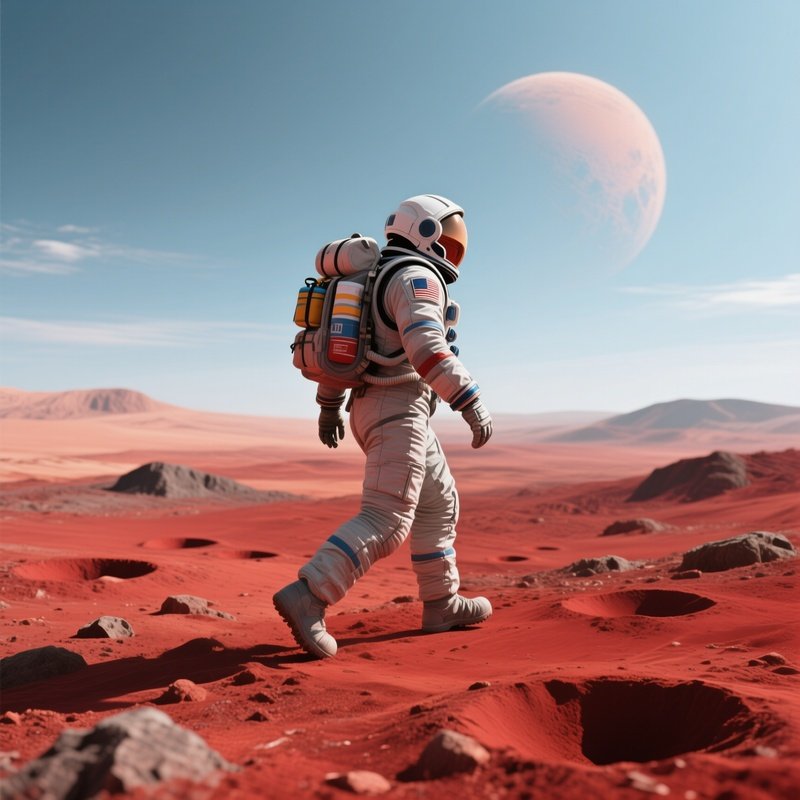 Astronaut Walking On Mars Surface