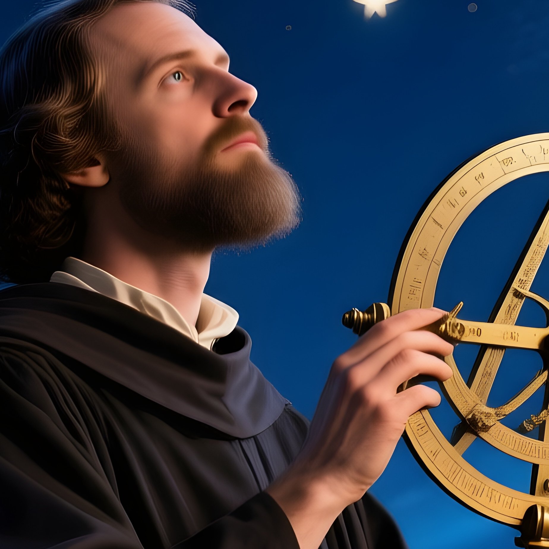 Astronomer Using Astrolabe To Measure Starry Sky - Full Resolution Quality Preview