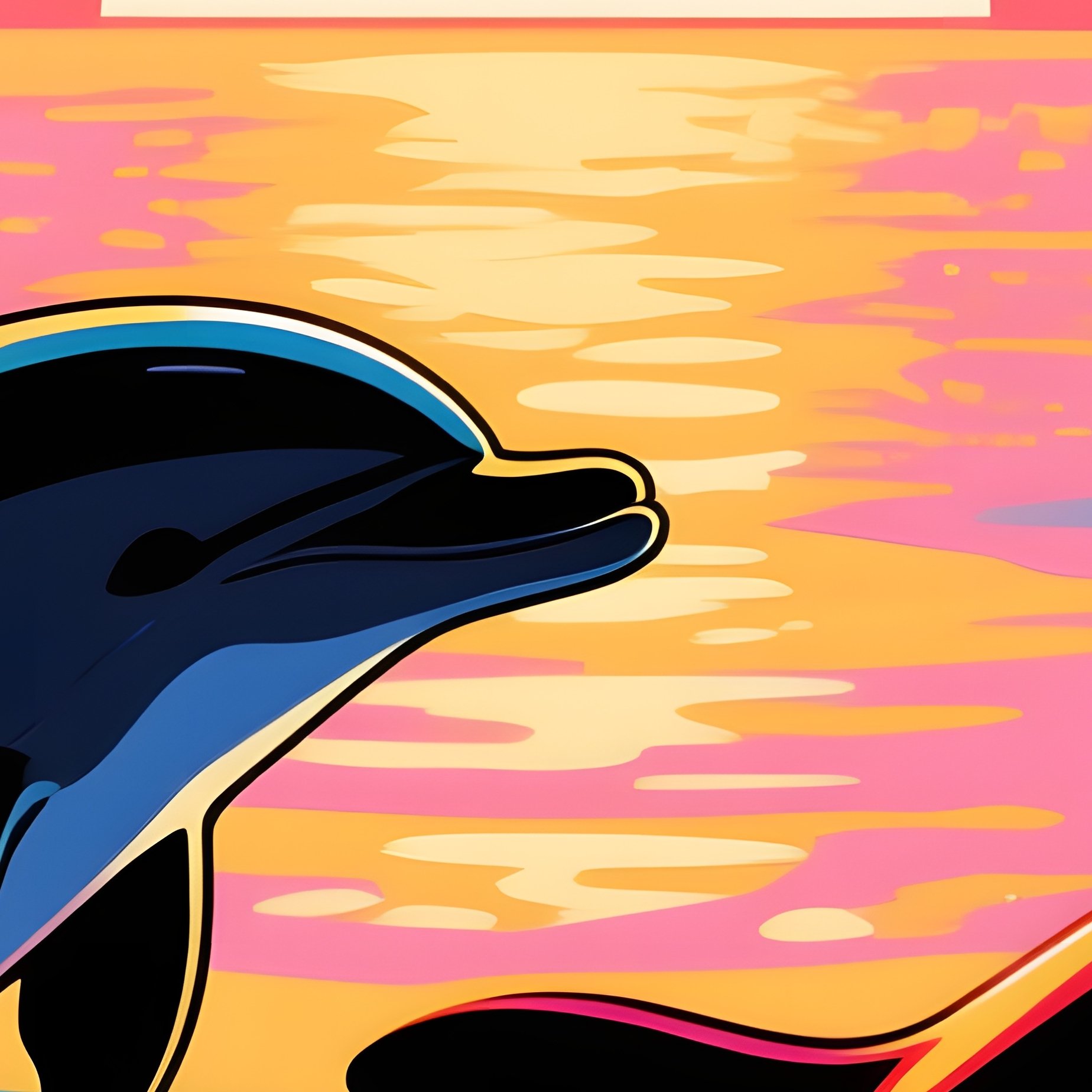 At Dawn, Dolphins Swim Near The Surface, Their Silhouettes Against The Rising Sun Portrayed In A - Full Resolution Quality Preview