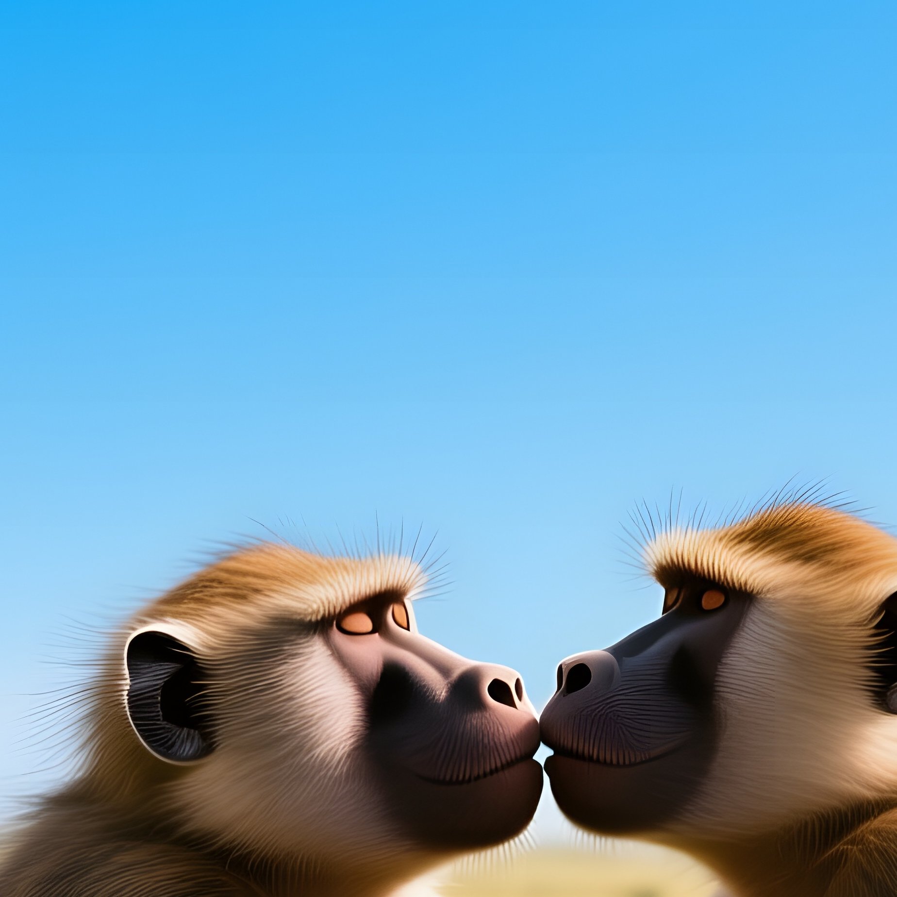 At High Noon In A Sun‑Drenched Savanna Grassland, Two Baboons Rest Under An Acacia Tree, Their - Full Resolution Quality Preview