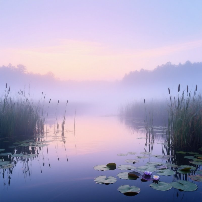 Atmospheric Foggy Morning Marshy Lake