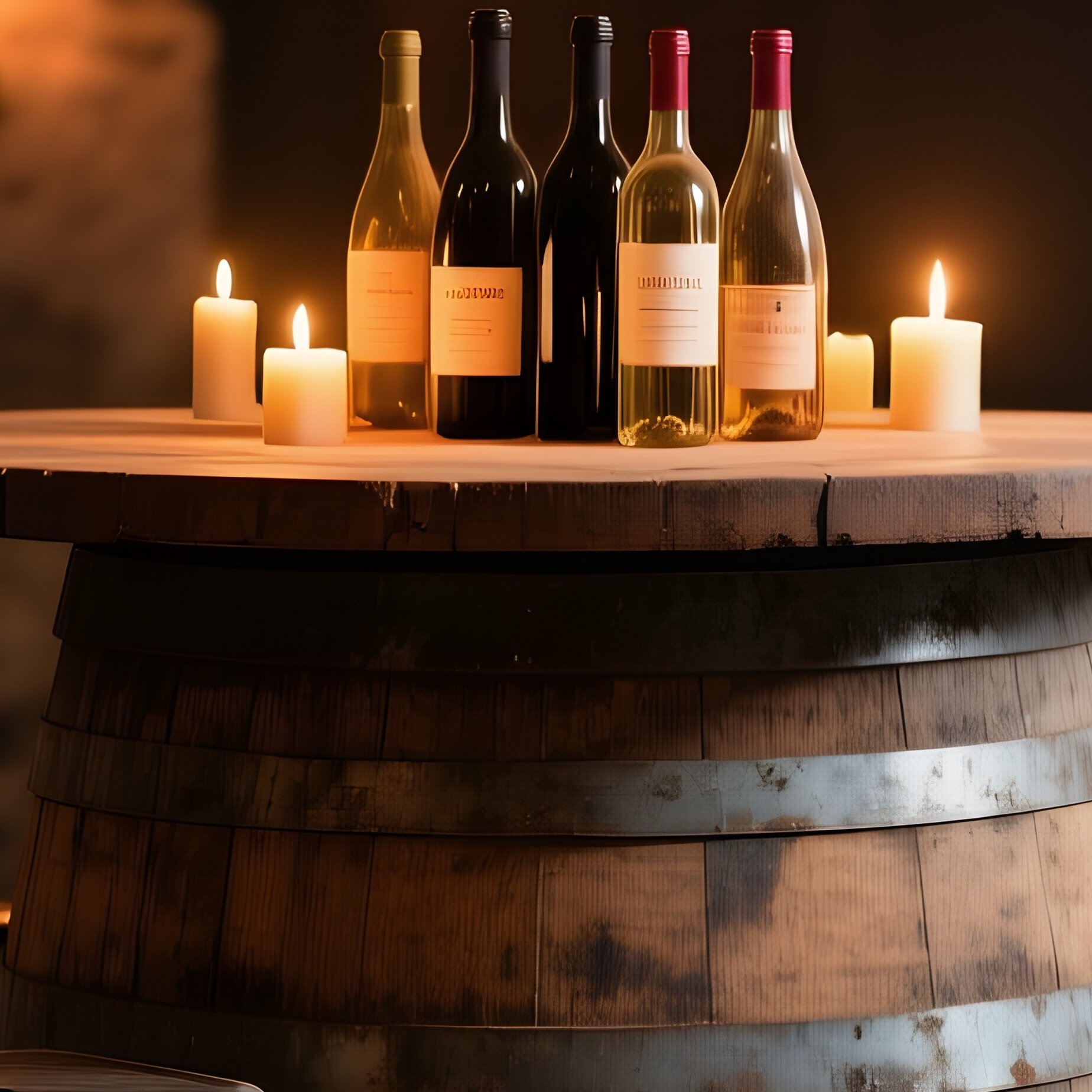 Authentic Oak Wine Barrel As High Top Tasting Table In Wine Cellars - Full Resolution Quality Preview