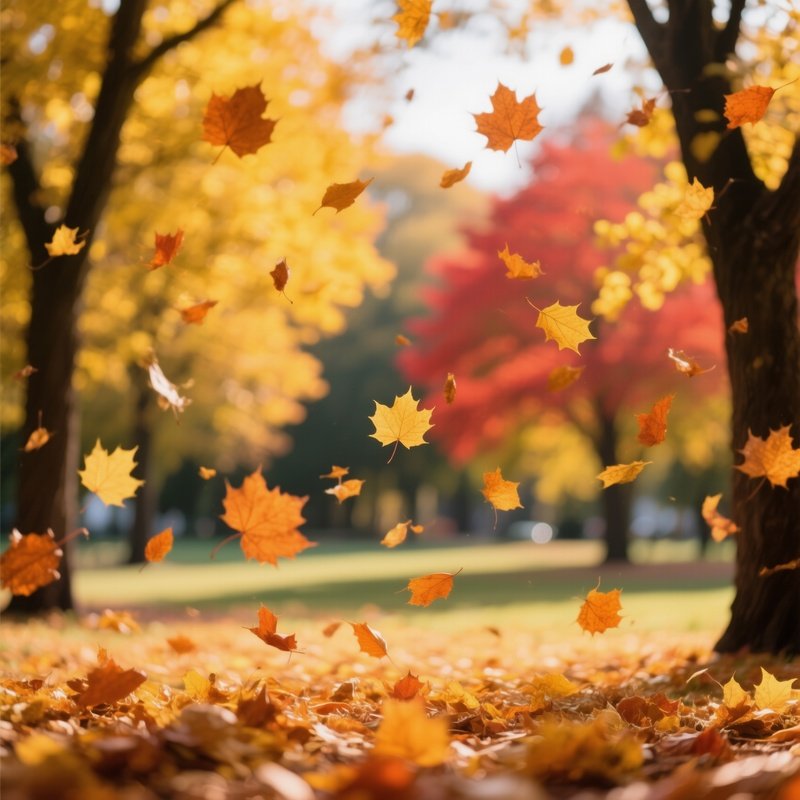 Autumn Leaves Falling In A Park Autumn Leaves