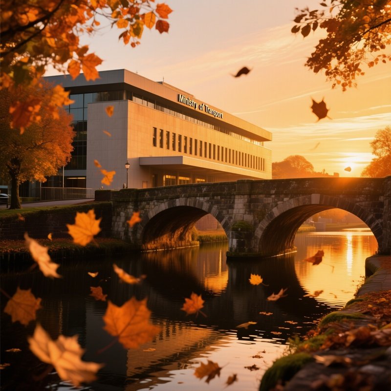 Autumn Sunset Ministry Of Transport Leaves Bridge