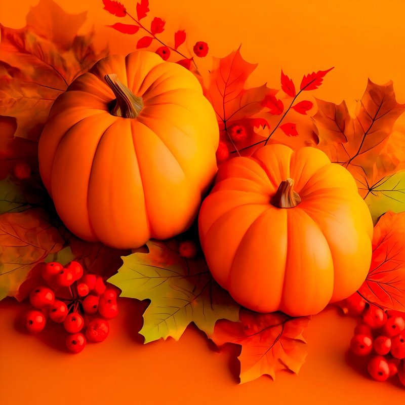 Autumn Themed Arrangement Featuring Pumpkins And Leaves Autumn