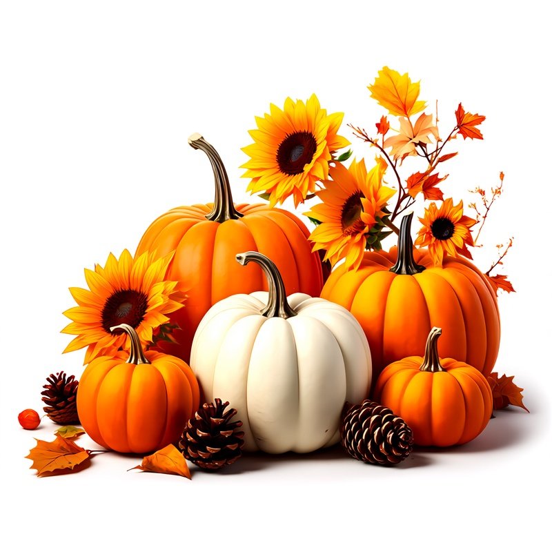 Autumnal Arrangement Of Pumpkins And Flowers Autumn Pumpkins