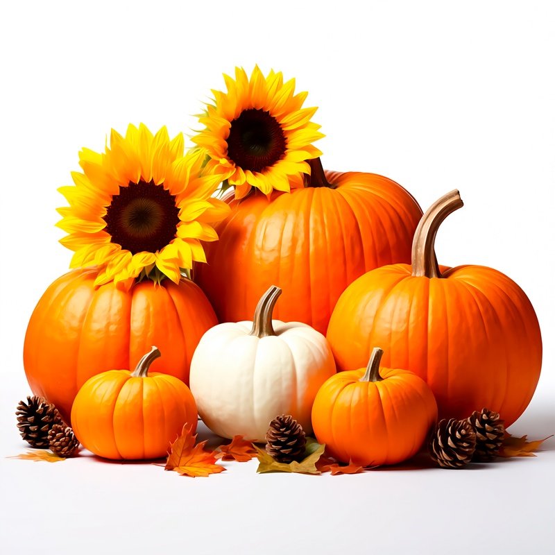 Autumnal Arrangement Of Pumpkins And Flowers Autumn Pumpkins