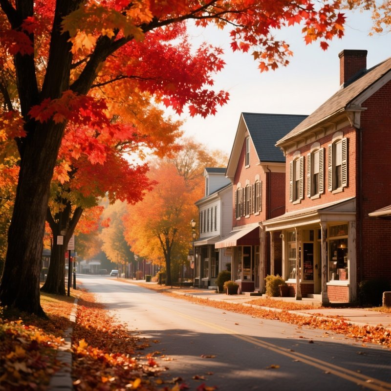 Autumnal New England Town Street