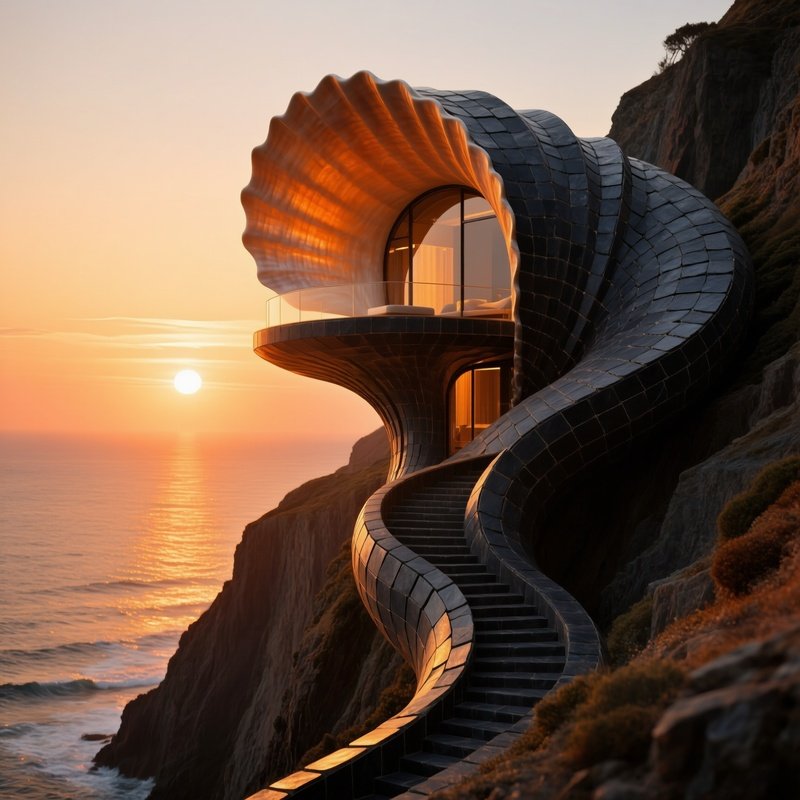 Avant Garde Slate Shell Home At Sunset