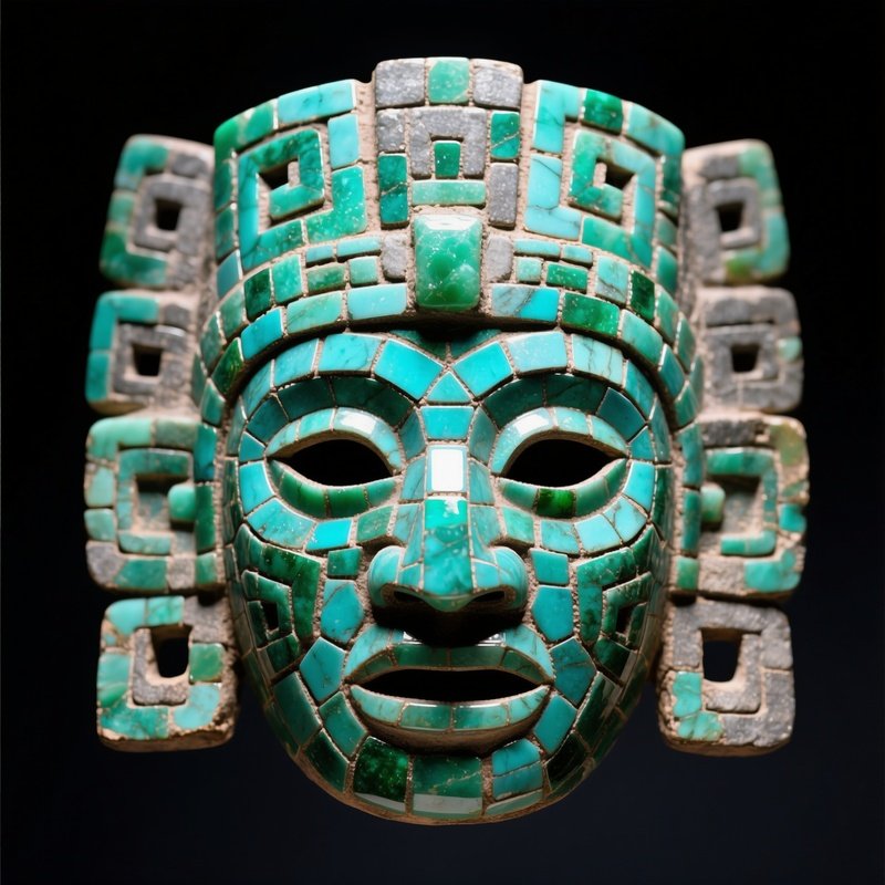 Aztec Mask Mosaic Turquoise Jade