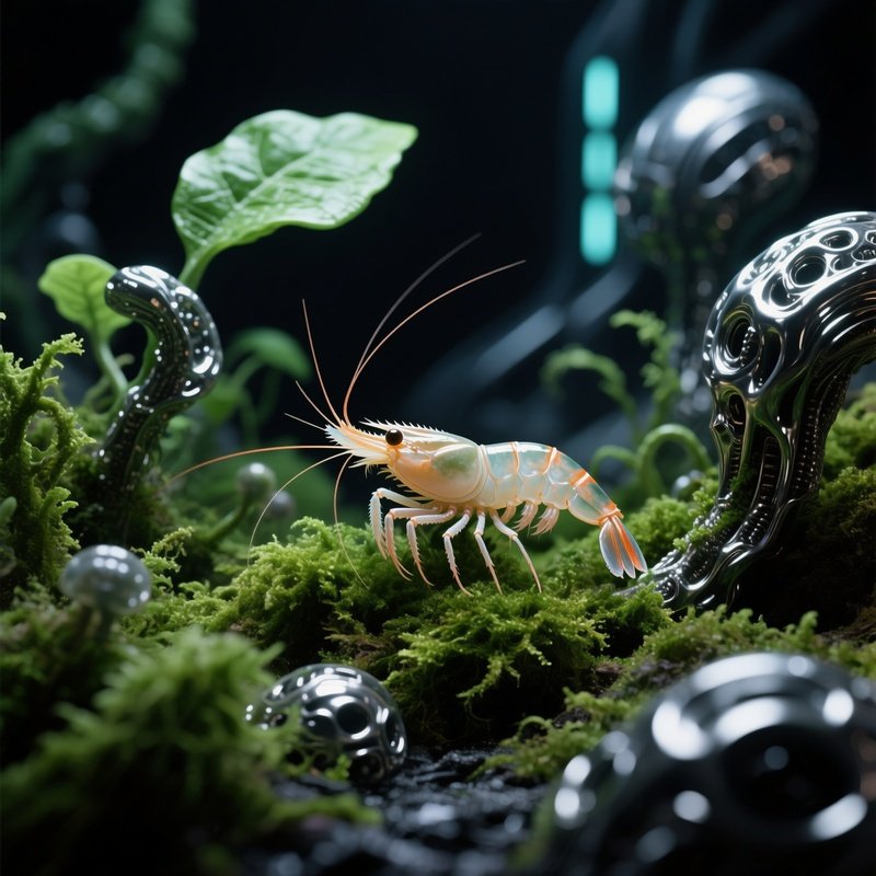Baby Shrimp In Abstract Science Fiction Setting