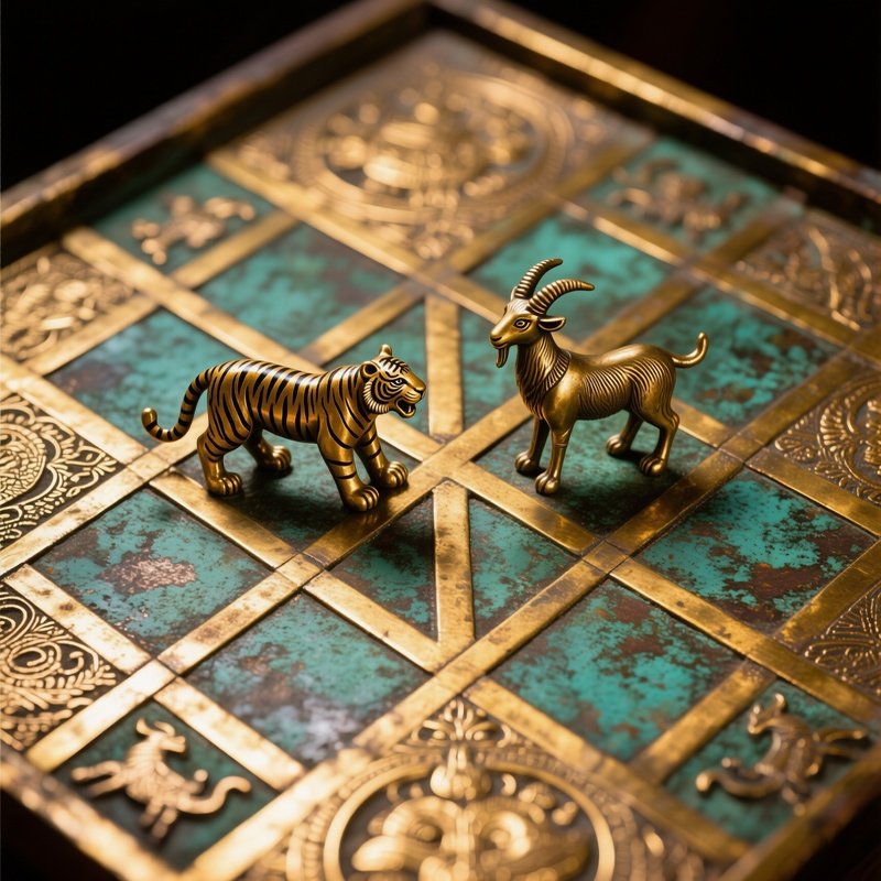 Bagh Chal Tiger Goats Brass Board Nepal