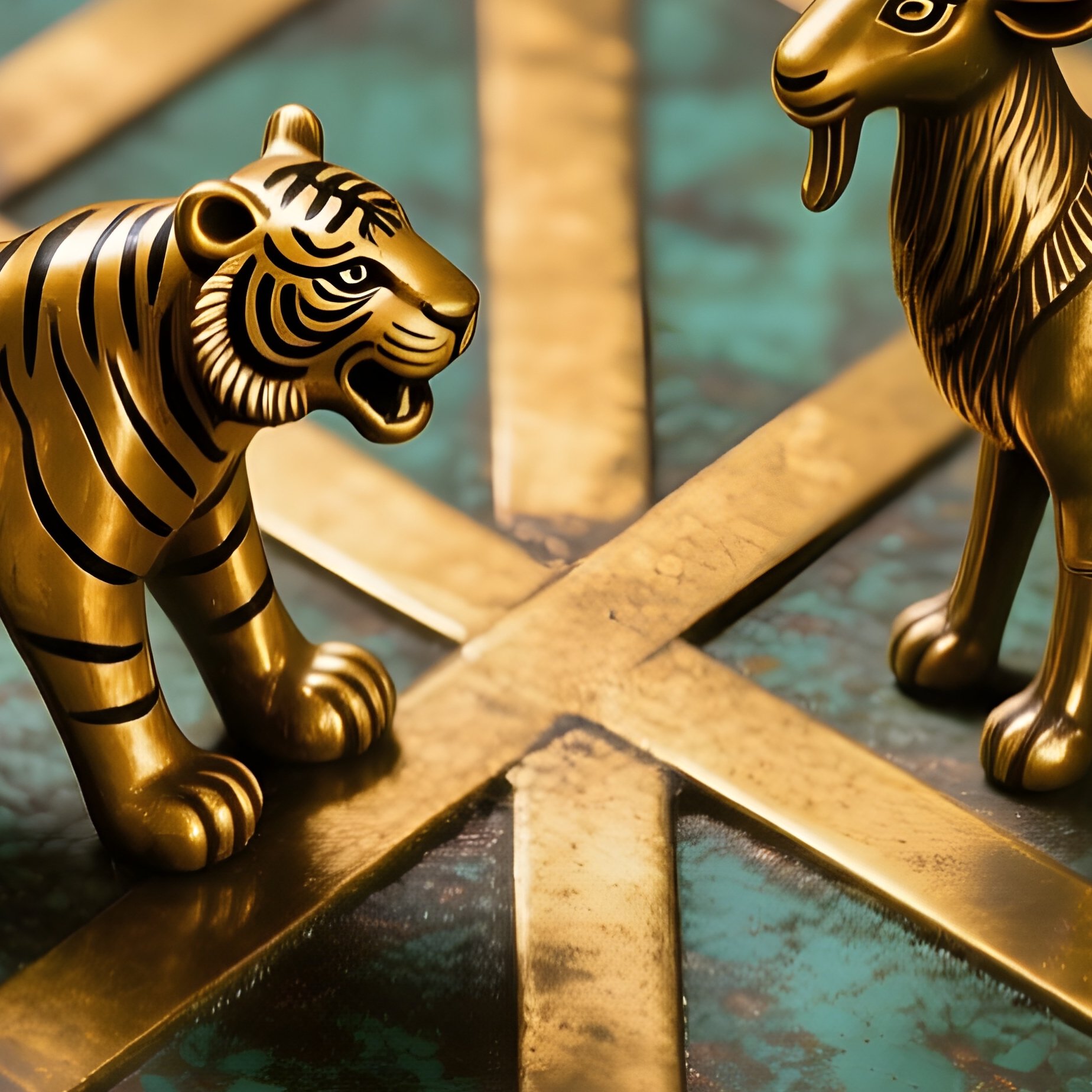 Bagh Chal Tiger Goats Brass Board Nepal - Full Resolution Quality Preview