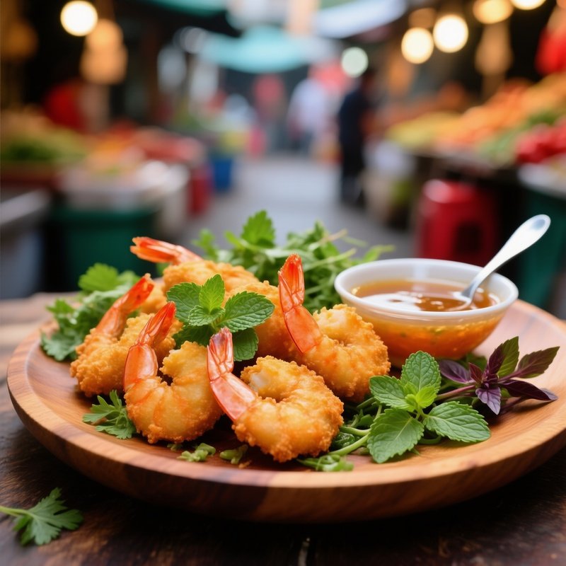 Bahn Tom Crispy Shrimp Fritters With Herbs And Dipping Sauce