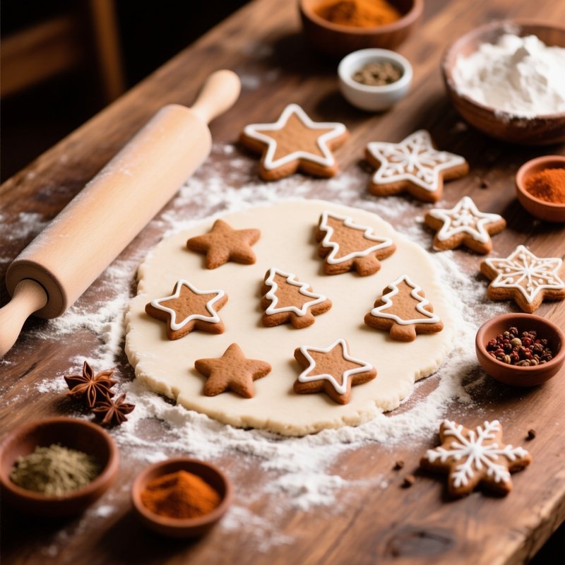 Baking Scene With Gingerbread Cookies Baking Gingerbread
