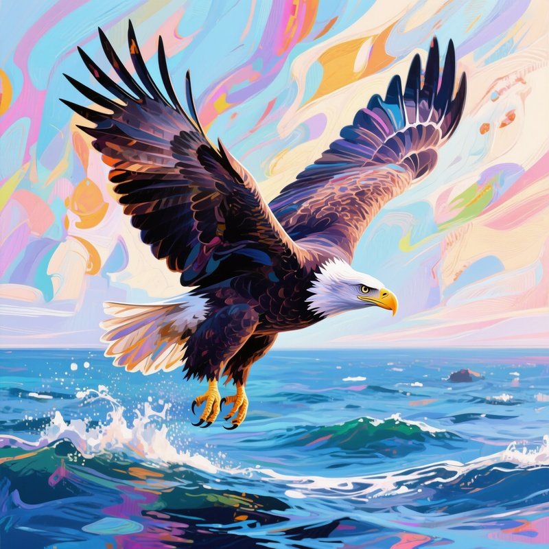 Bald Eagle Circling Gracefully Over The Ocean Abstract