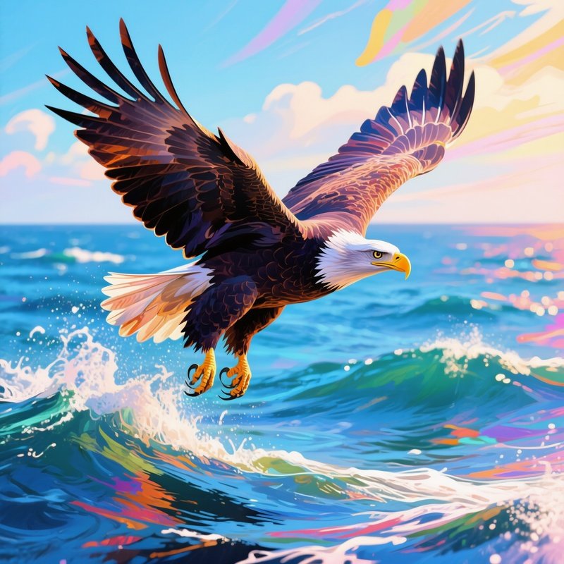 Bald Eagle Circling Gracefully Over The Ocean Digital Art