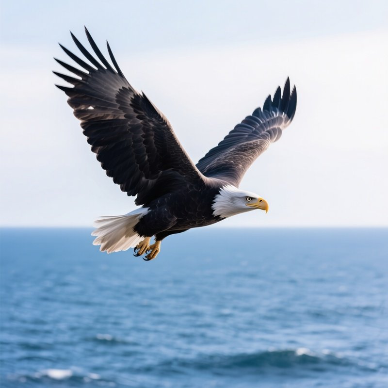 Bald Eagle Circling Gracefully Over The Ocean