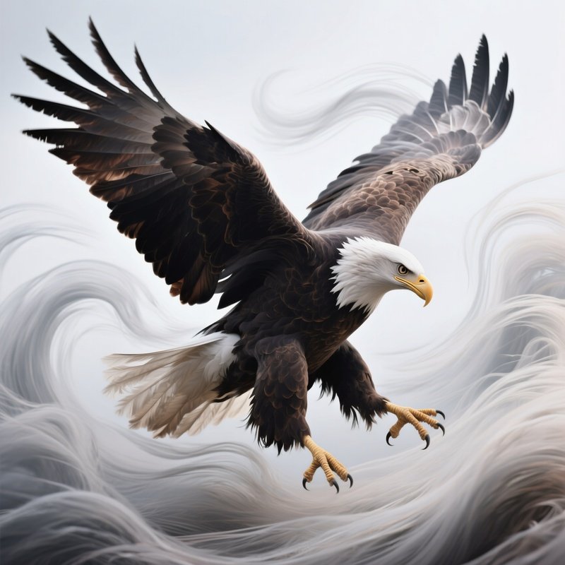 Bald Eagle Dancing In The Wind With Fluttering Wings Surreal