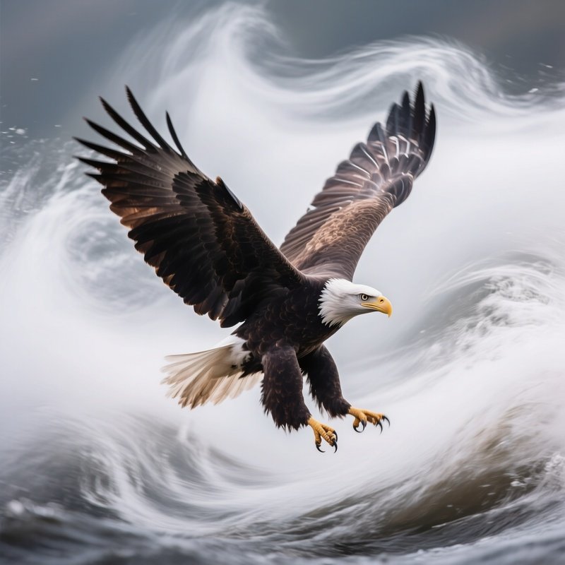 Bald Eagle Dancing In The Wind With Fluttering Wings