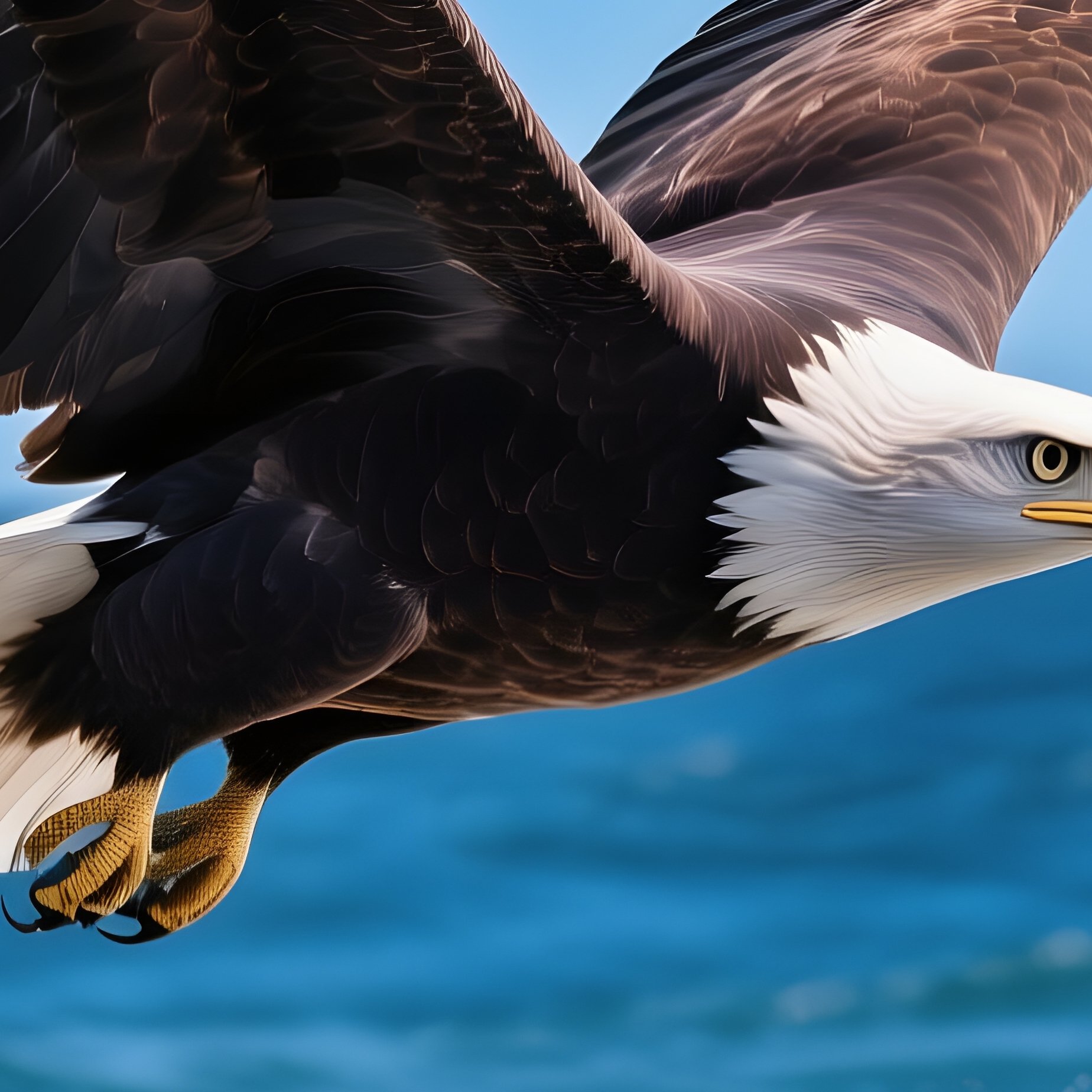 Bald Eagle In Flight Over Ocean - Full Resolution Quality Preview