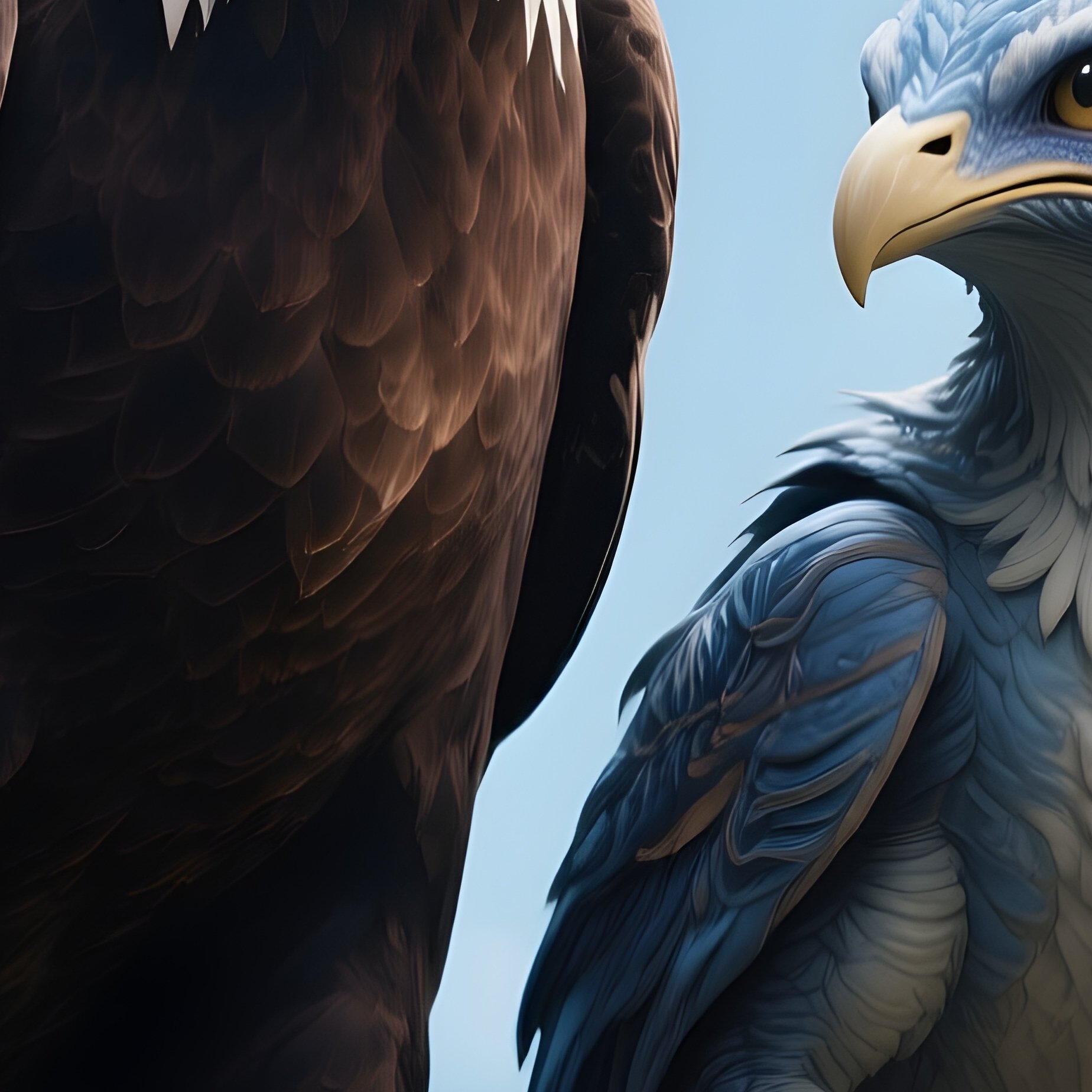 Bald Eagle Perched Harmoniously With Another Bird In Fictional Scenario - Full Resolution Quality Preview