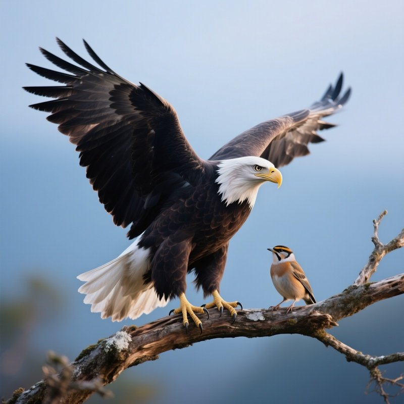 Bald Eagle Perched Harmoniously With Another Bird