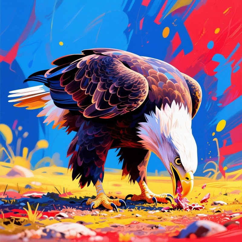 Bald Eagle Playfully Pecking Ground Abstract