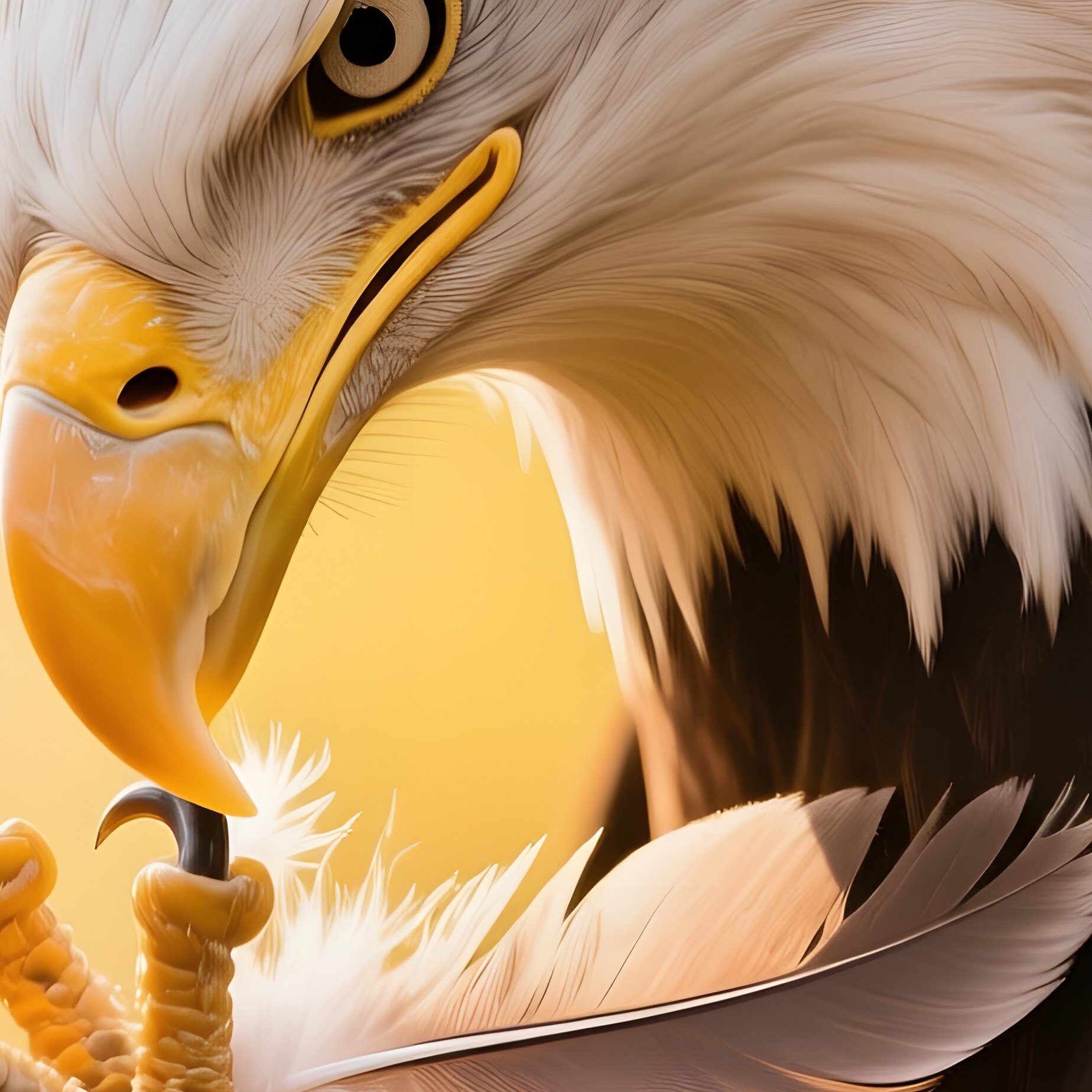 Bald Eagle Preening Feathers Sunlight - Full Resolution Quality Preview