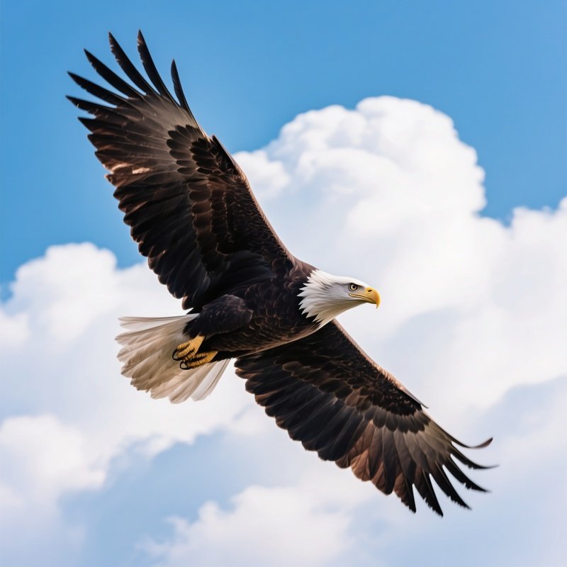 Bald Eagle Soaring High With Clouds Beneath