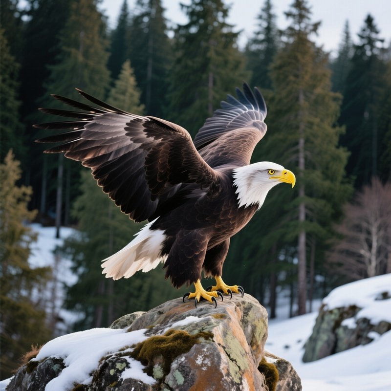 Bald Eagle Standing On Rock Landscape