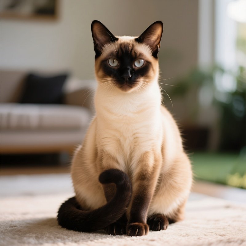 Balinese Cat Sitting Tail Wrapped Paws