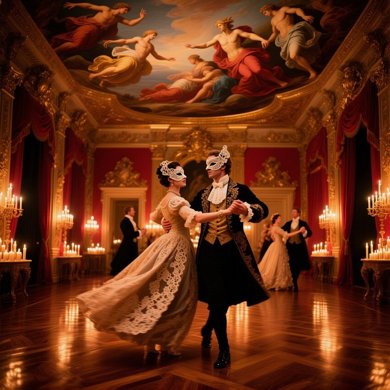 Ballroom With Candlelight And Lace Masks