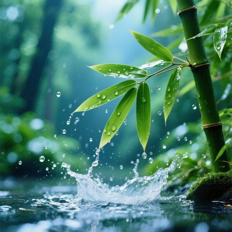 Bamboo Leaves And Water Splashes Nature Bamboo