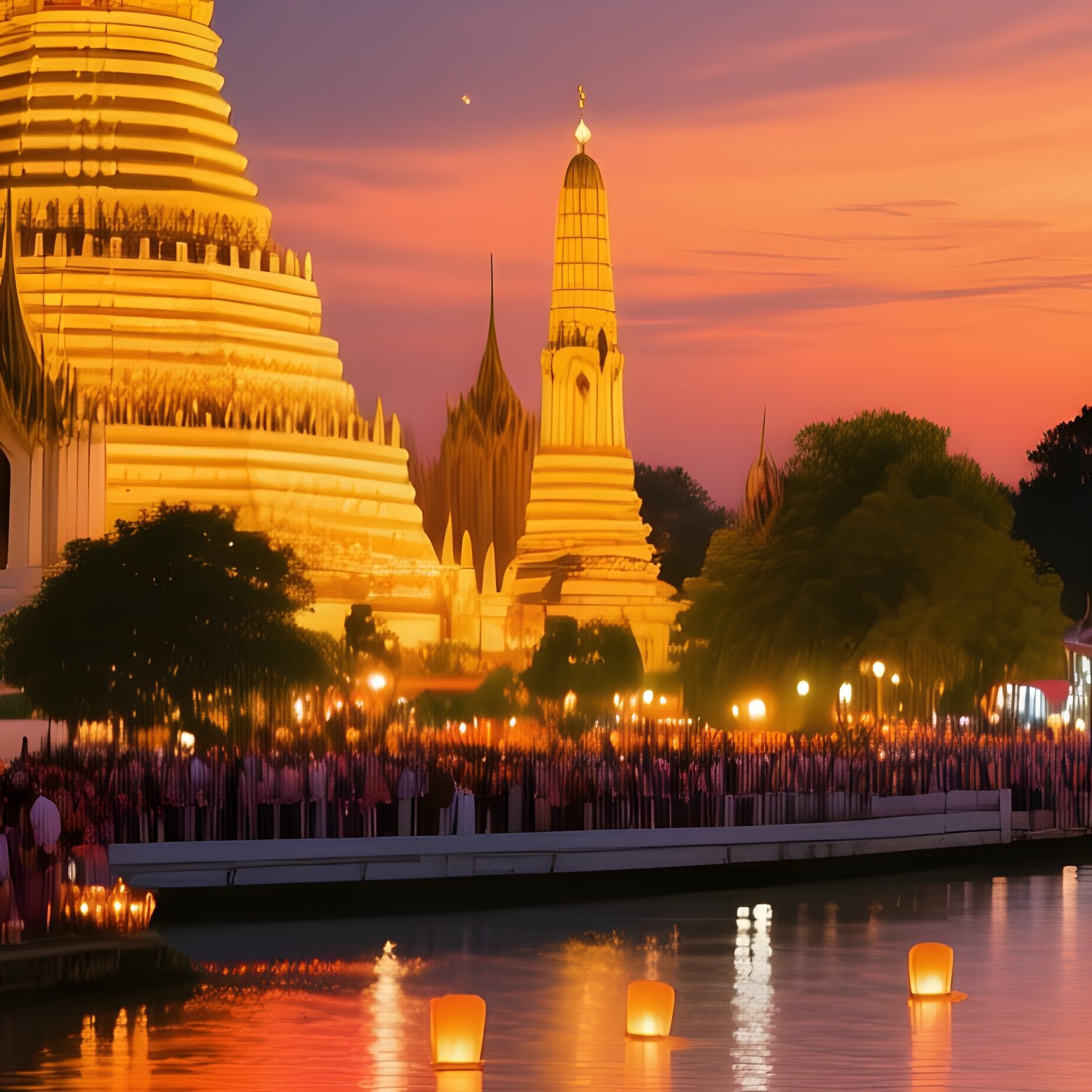 Bangkok Street Festival Twilight Fireworks Lanterns Dancing - Full Resolution Quality Preview