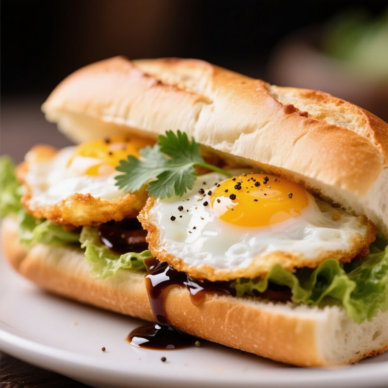 Bánh Mì Ốp La Breakfast Sandwich Fried Eggs Soy Sauce Black Pepper