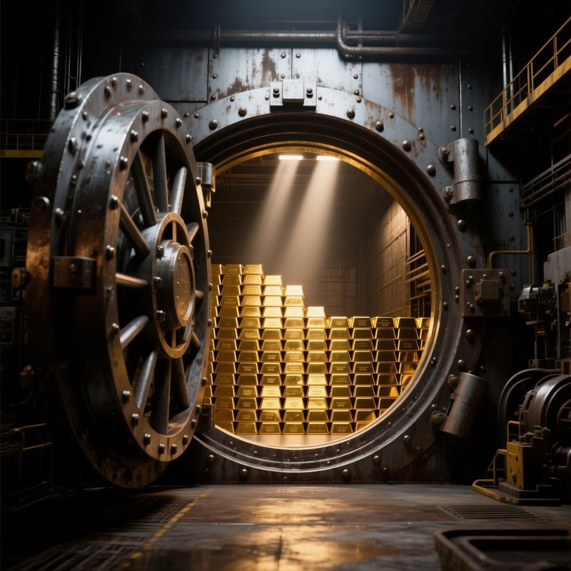 Bank Vault Open Revealing Gold Bars