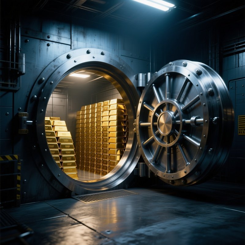 Bank Vault Open Revealing Gold Bars