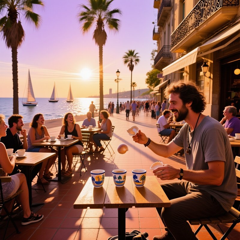 Barcelona Cafe Golden Hour Shell Game