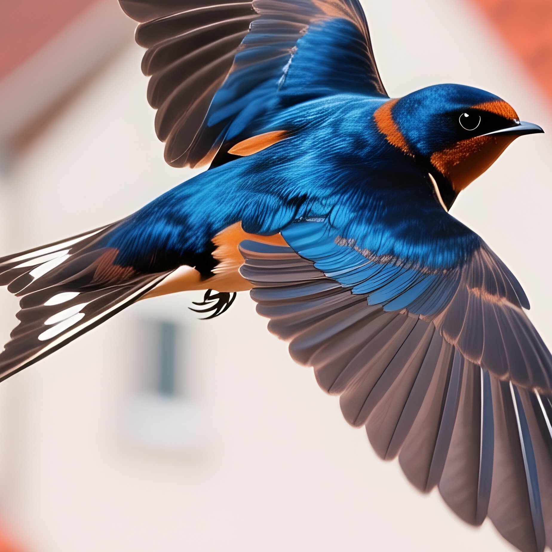 Barn Swallow Flying Over Rooftops - Full Resolution Quality Preview