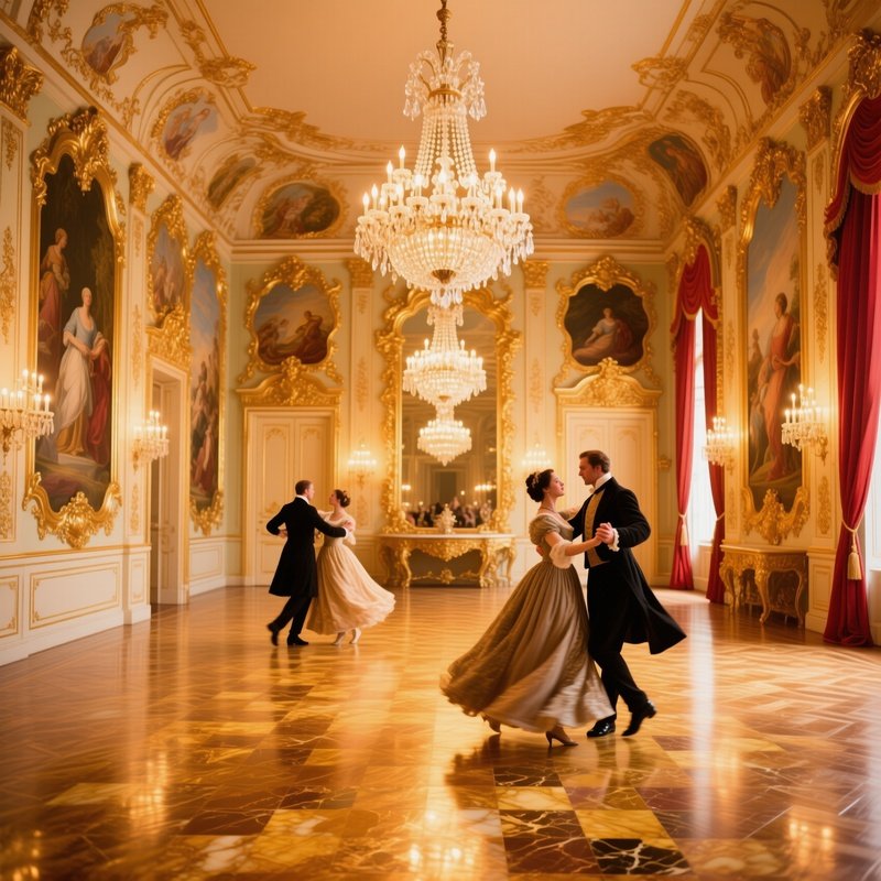 Baroque Ballroom Gold Clay Floors Dancing Couples