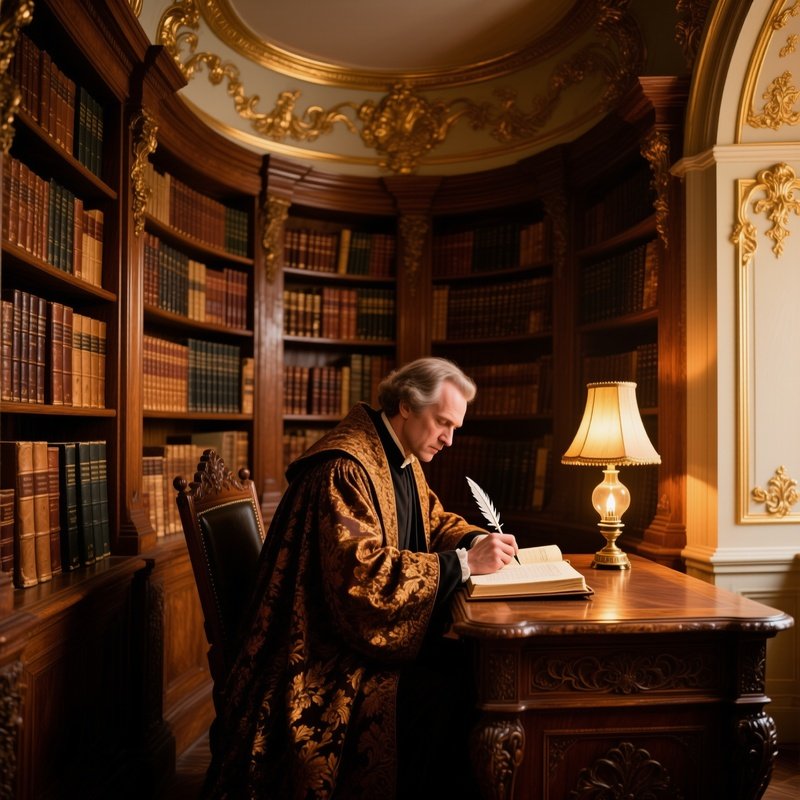 Baroque Library Alcove Oil Lamp Scholar Writing