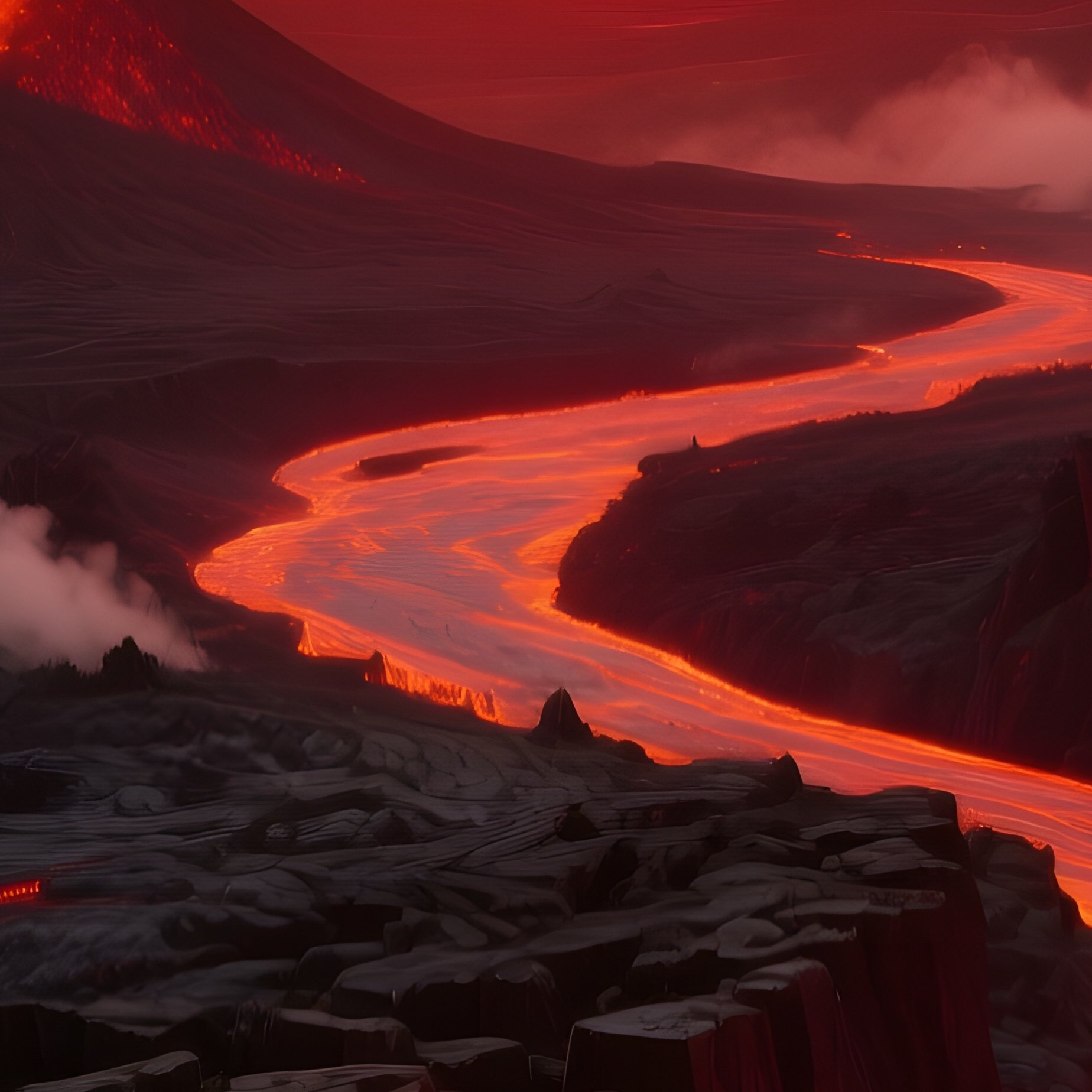Barren Volcanic Plain Blood Red Sunset - Full Resolution Quality Preview