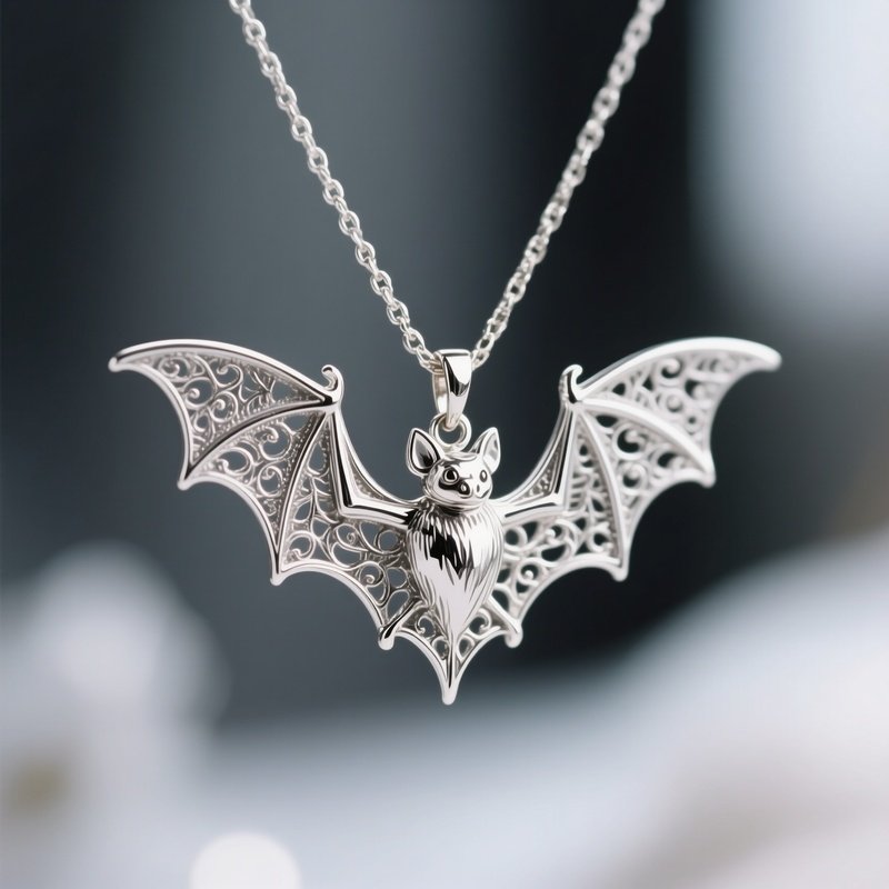 Bat Necklace Silver Bat Spread Wings Hanging Chain