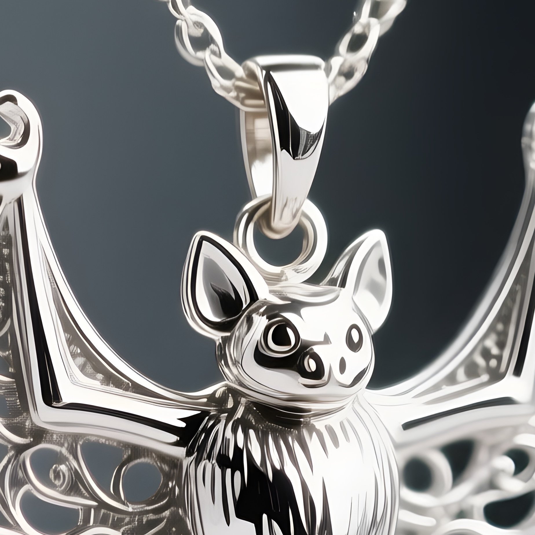 Bat Necklace Silver Bat Spread Wings Hanging Chain - Full Resolution Quality Preview