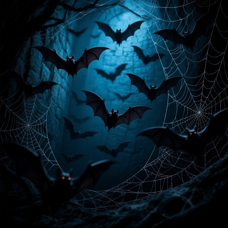 Bats Flying Among Spider Webs Halloween Bats