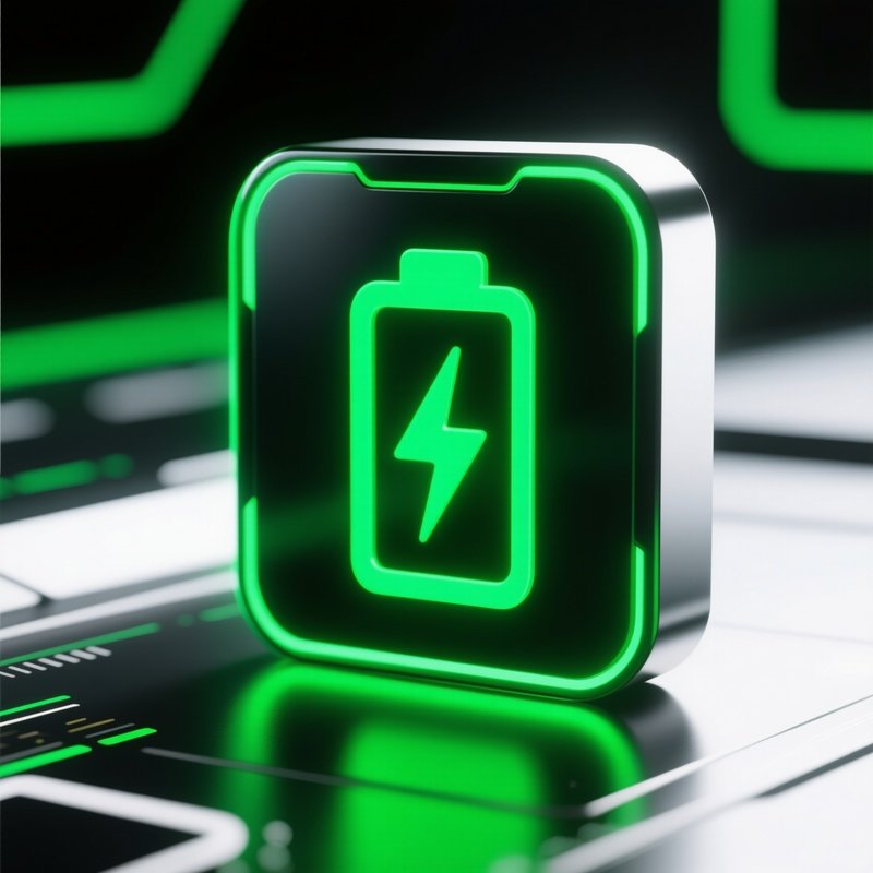 Battery Icon Charged To Green 100 Glowing Neon