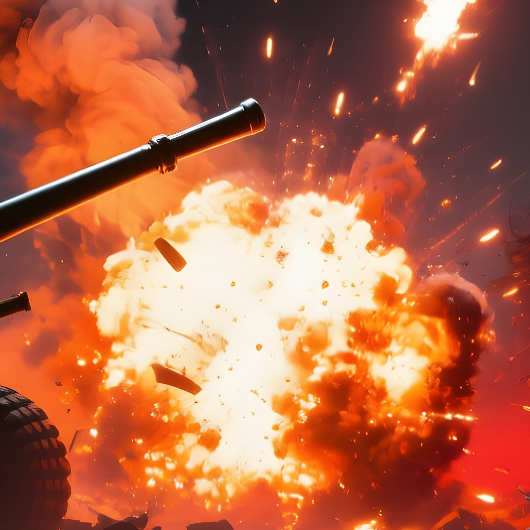 Battlefield Ruin At Night With Artillery Explosions - Full Resolution Quality Preview