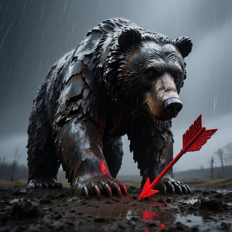 Bear Market Iron Statue Rain Red Arrow