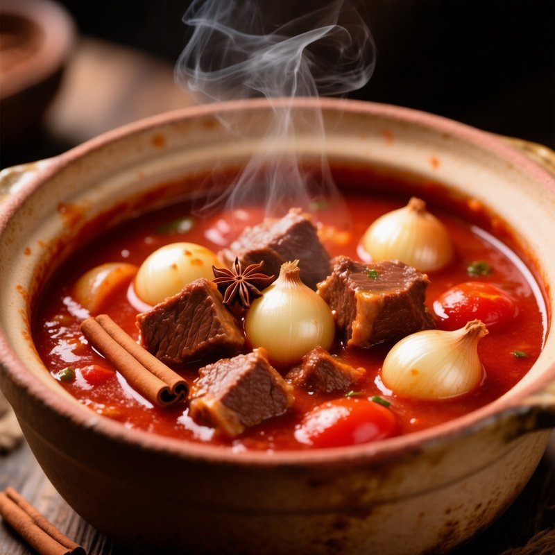 Beef Stifado Stew With Onions In Tomato Sauce